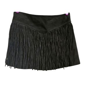 FOREVER 21 Genuine leather suede fringe mini skirt In Black.Size 29 NWT